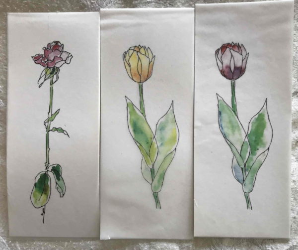 3 long stem flowers on Vellum